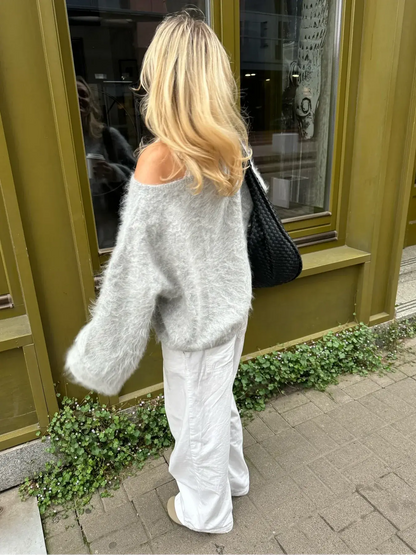 Loose Off Shoulder Long Sleeve Sweater for Women - Loran