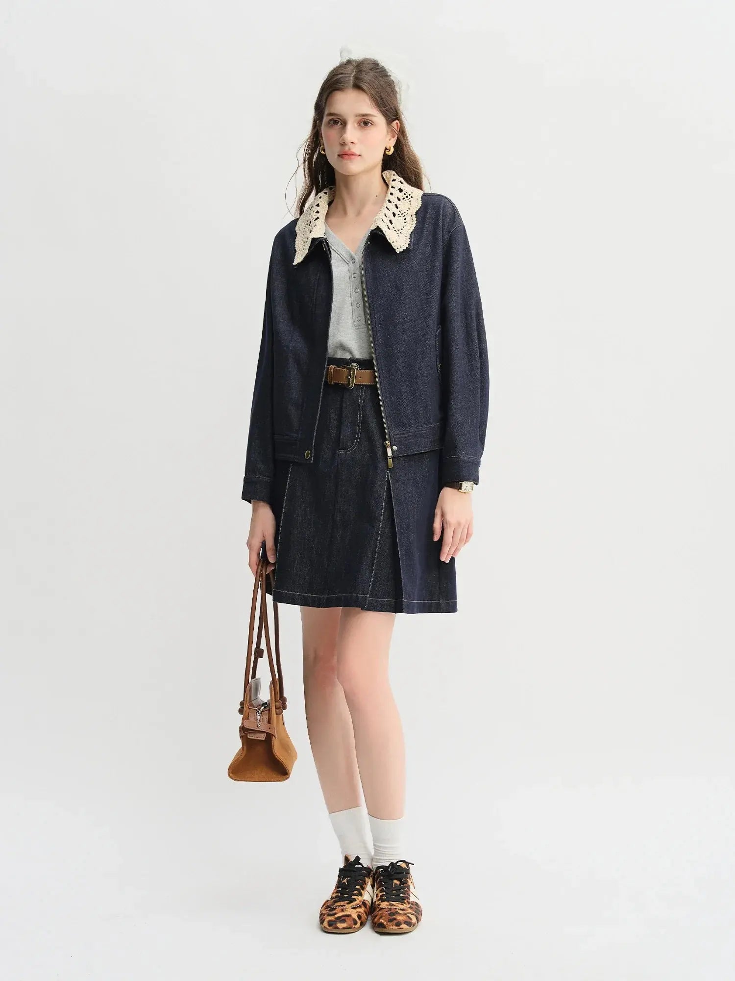 Handmade Sweet Crochet Collar Denim Jacket - Loran