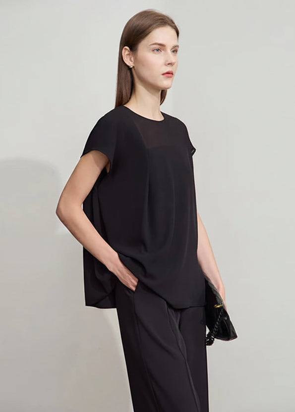 Amii Women's Top Minimalist Summer New Commuting O-Neck Pullover Raglan Short Sleeve Slightly Off-Shoulder Loose Shirt 12542146 Loran
