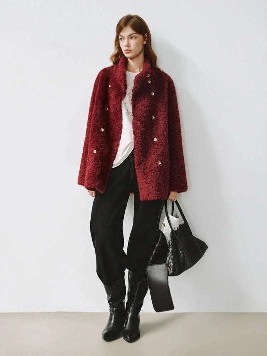 Plus Size Burgundy Faux Fur Coat Loran