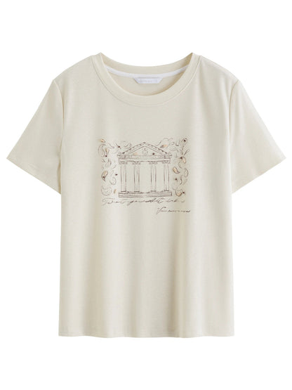 Vintage Beaded T-Shirt Casual Round Neck Top Loran