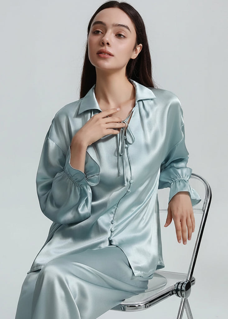 FIMTAIRAH 6A 19MM  100% Mulberry Silk Pajamas Sexy Women's Long SleeveTrousers Silk Casual Fashion Loose Home wear Loran