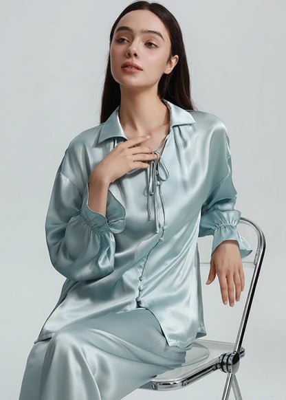 FIMTAIRAH 6A 19MM  100% Mulberry Silk Pajamas Sexy Women's Long SleeveTrousers Silk Casual Fashion Loose Home wear Loran