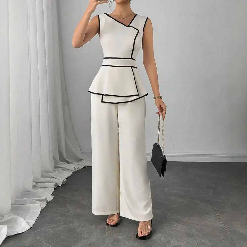 Chic Asymmetrical Summer Jumpsuit with Flared Legs - Loran