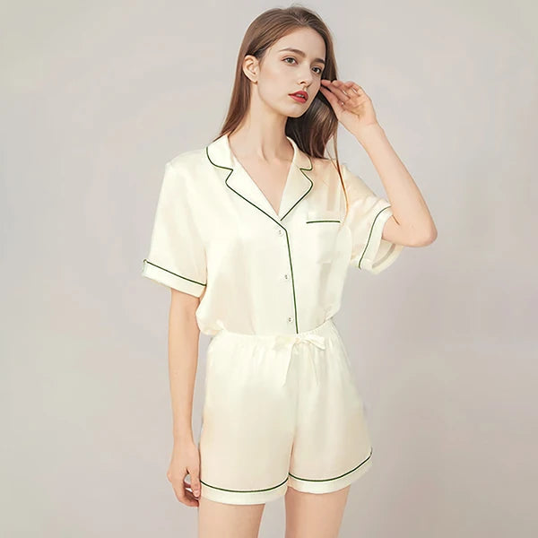 Real Mulberry Silk Pajama Set: Short Sleeve & Shorts Loran