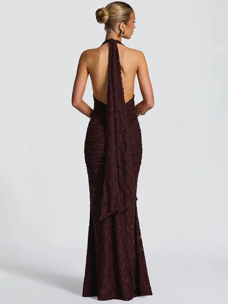 Women's Sexy Deep V-Neck Backless Ruched Club Gown