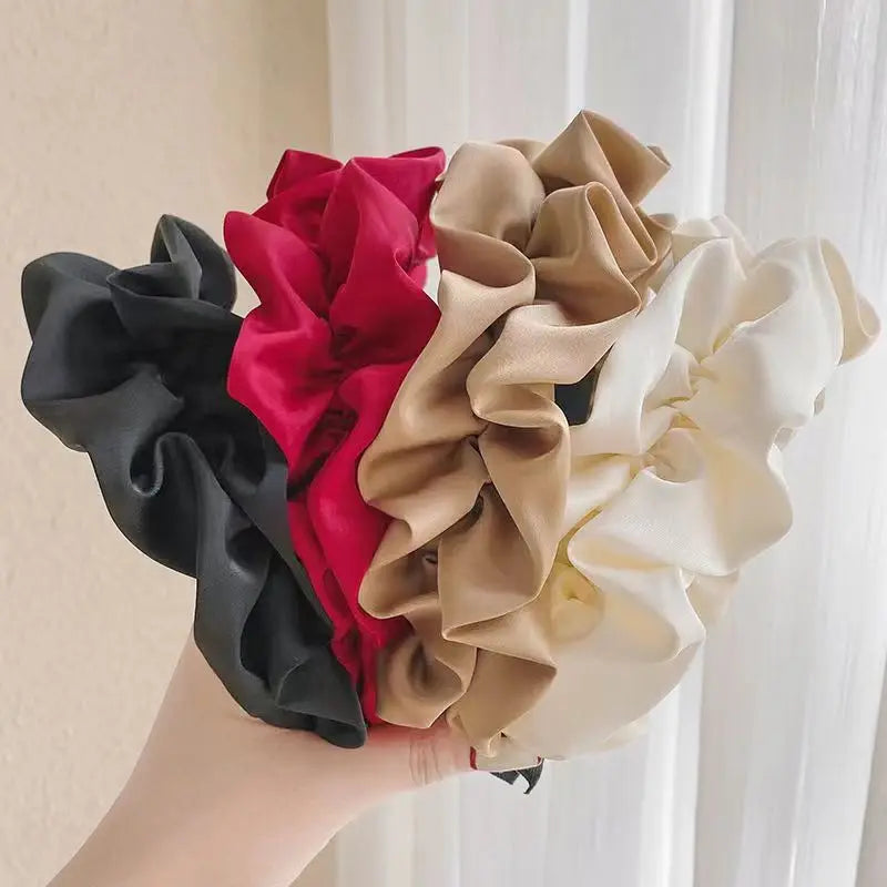 Elegant Solid Color Pleated Wide Headband for Women