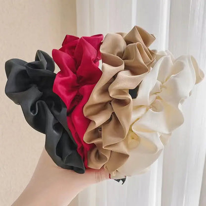 Elegant Solid Color Pleated Wide Headband for Women