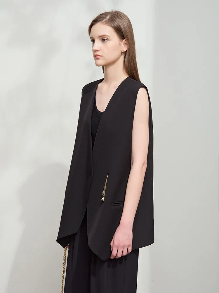 Women's Minimalist Sleeveless Mid-Length Vest