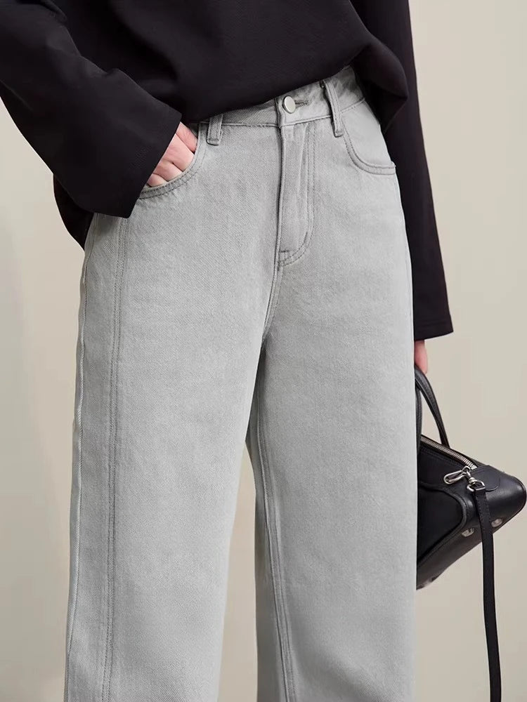 Amii Women's Jeans 2026 Spring New Casual Solid Color Cotton Straight Women's Pants Versatile Long Denim Trousers 12621038 Loran