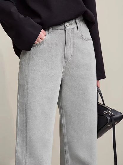 Amii Women's Jeans 2026 Spring New Casual Solid Color Cotton Straight Women's Pants Versatile Long Denim Trousers 12621038 Loran