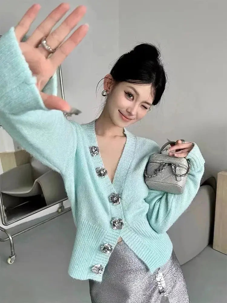 Retro Slim-Fit Floral Button Cardigan - Loran