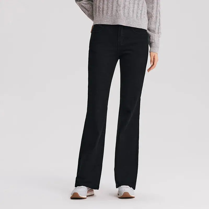 Women's High-Waist Flared Jeans Long Fleece Trousers LORAN STORE
