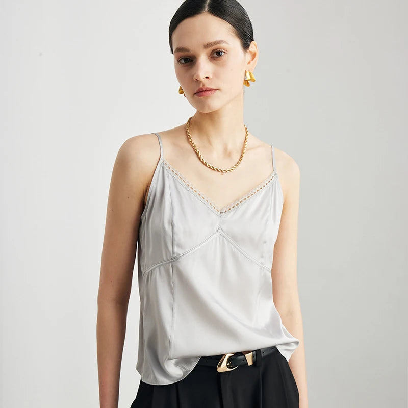 Women’s Real Silk Lace Camisole Chic V-Neck Top Loran