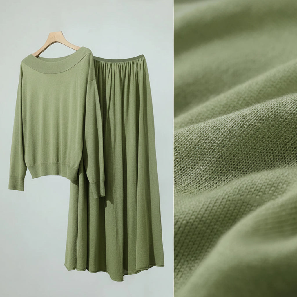 Amii Long Skirt 2026 Spring New Minimalist Wool Knitted Sweater Long A-Line Skirt Casual Solid Women's Long Sleeve Top 12651009 Loran
