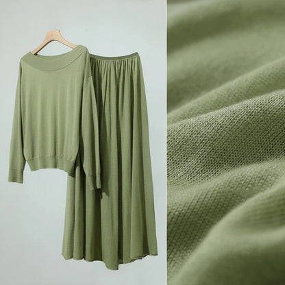 Amii Long Skirt 2026 Spring New Minimalist Wool Knitted Sweater Long A-Line Skirt Casual Solid Women's Long Sleeve Top 12651009 Loran