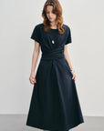 Women's Pleated Tie-Waist Midi Dress