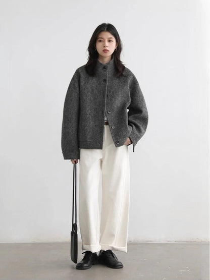 Retro Short Woolen Coat Stand-Up Collar Winter Jacket Loran