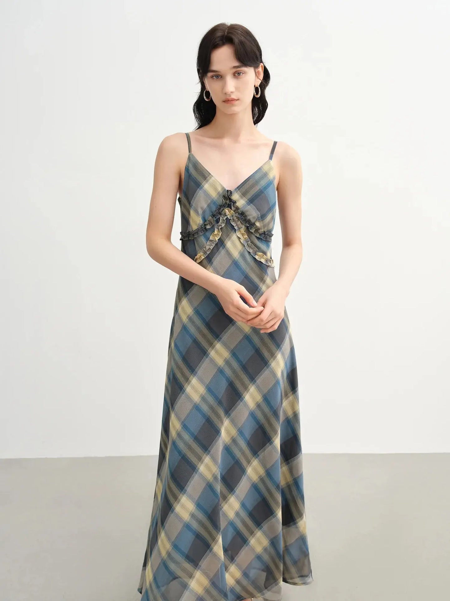 Women's Floral Checkered Maxi Dress | Elegant A-Line Style LORAN STORE