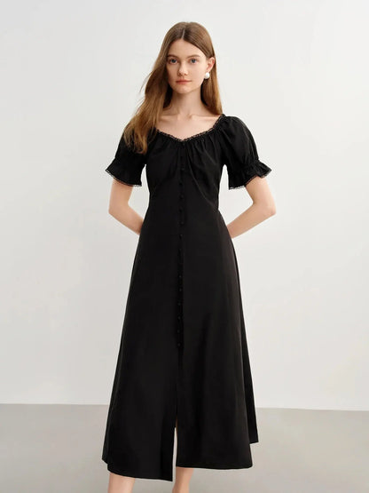 Elegant French Style Plus Size Summer Dress with Lace Collar - Loran