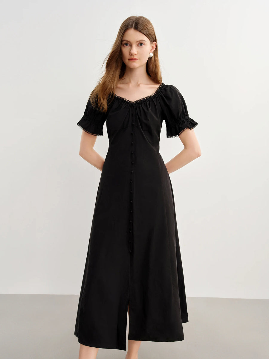 Elegant French Style Plus Size Summer Dress with Lace Collar