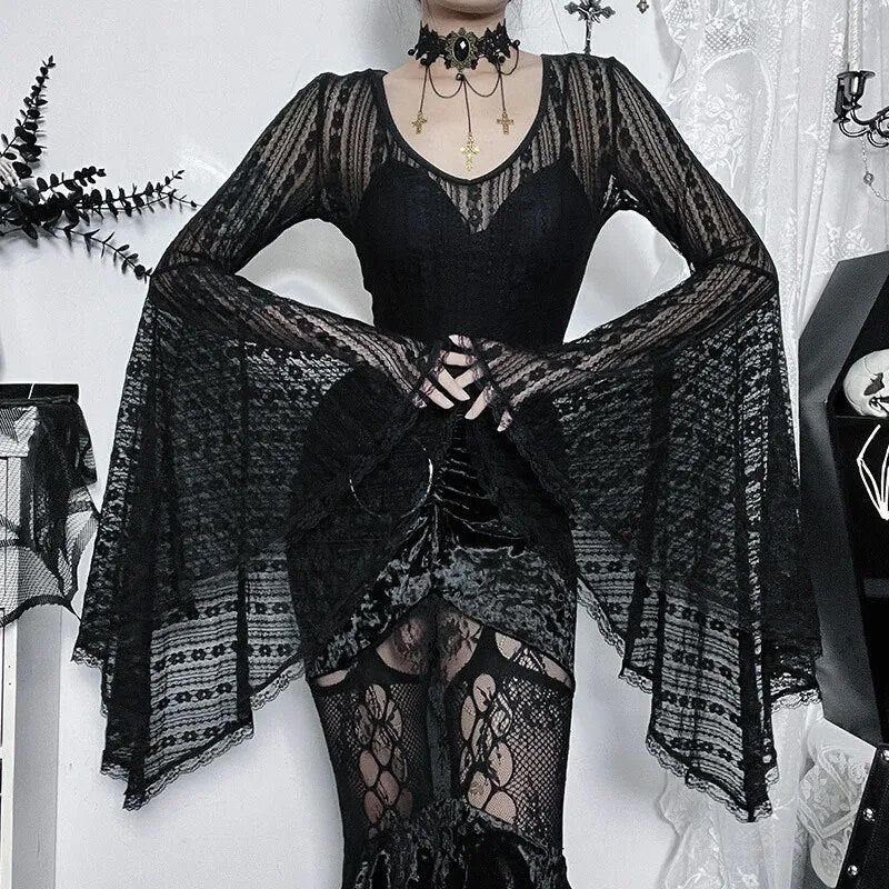 Goth Dark Lace Gothic Aesthetic Bodysuit - 3IN SMART Shop  #