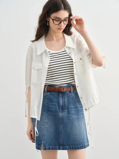 Quality Plus-Size Short-Sleeve Drawstring Shirt LORAN STORE