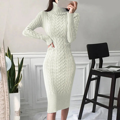 Warm Knitted Bodycon Turtleneck Dress for Autumn/Winter - Loran