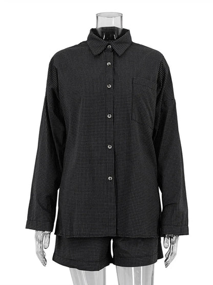 3-Piece Gray Plaid Cotton Lounge Set Loose Summer Outfit Loran