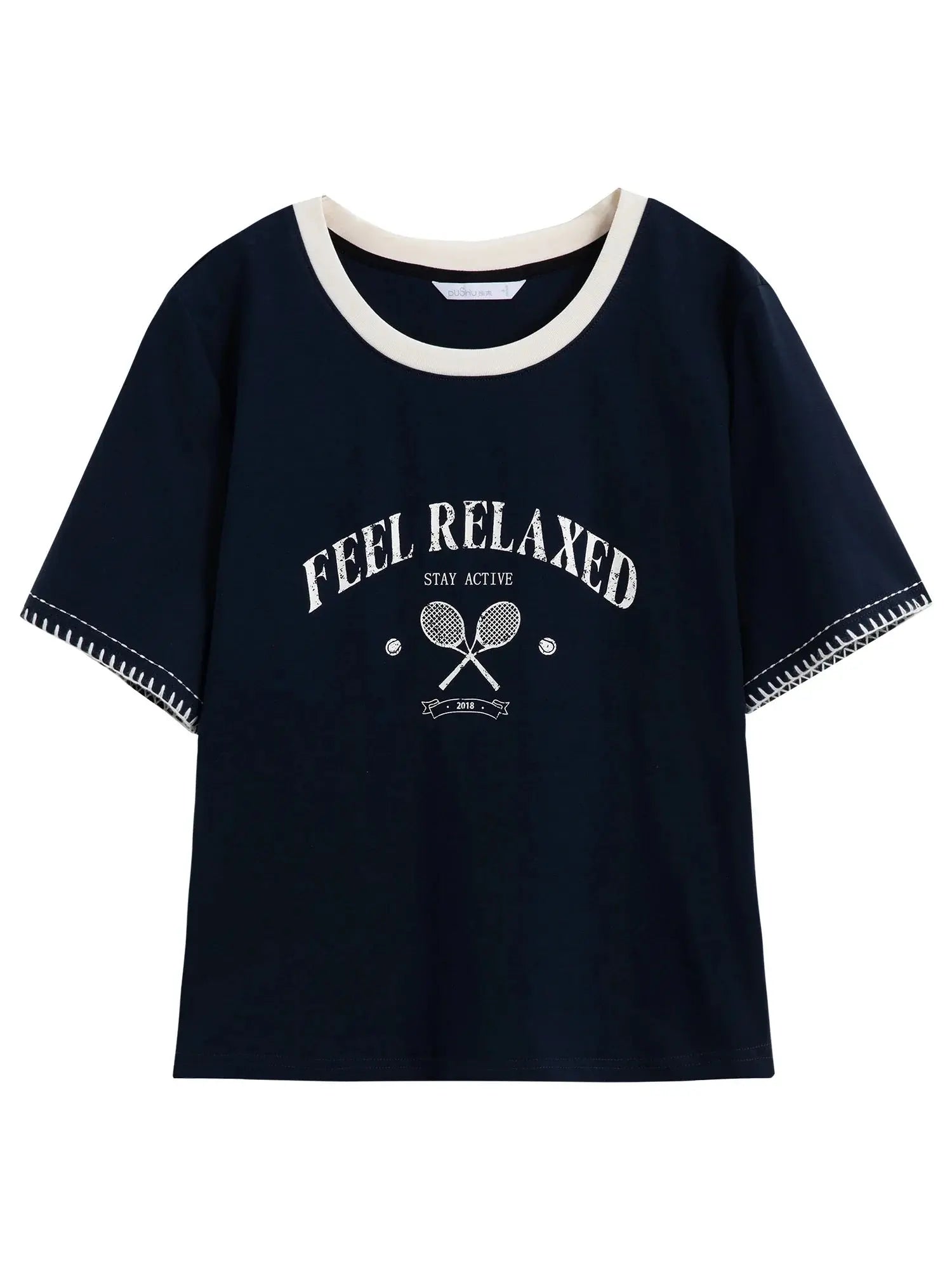 Women's Summer Contrast-Stitch Cotton Tee LORAN STORE