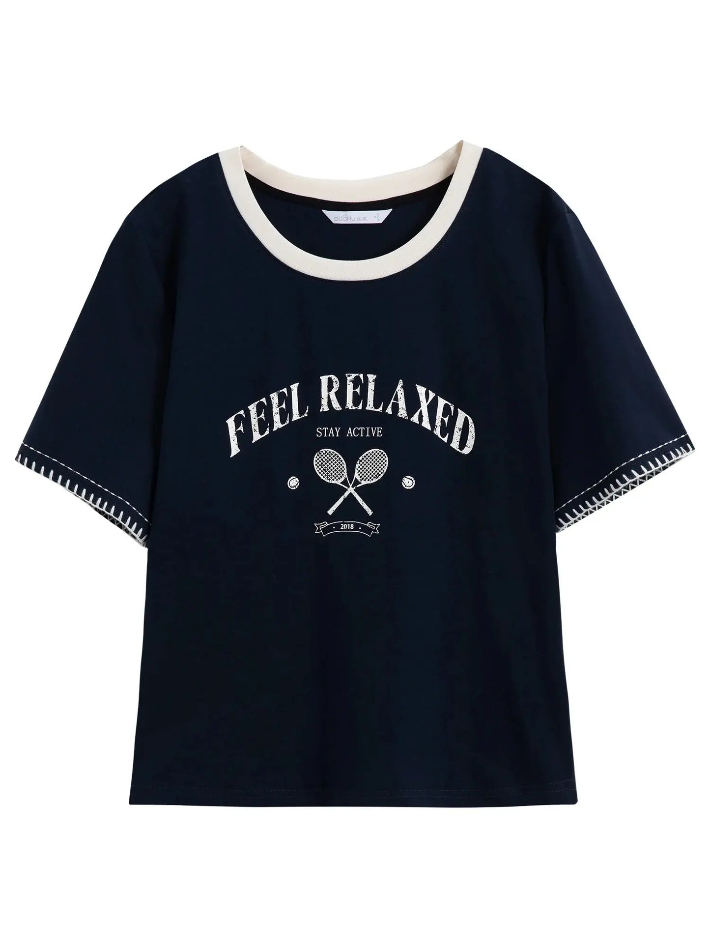 Women's Summer Contrast-Stitch Cotton Tee LORAN STORE