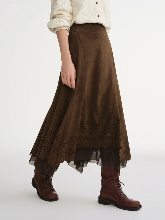 Exquisite Plus-Size Cut-Out Velvet Midi Skirt LORAN STORE