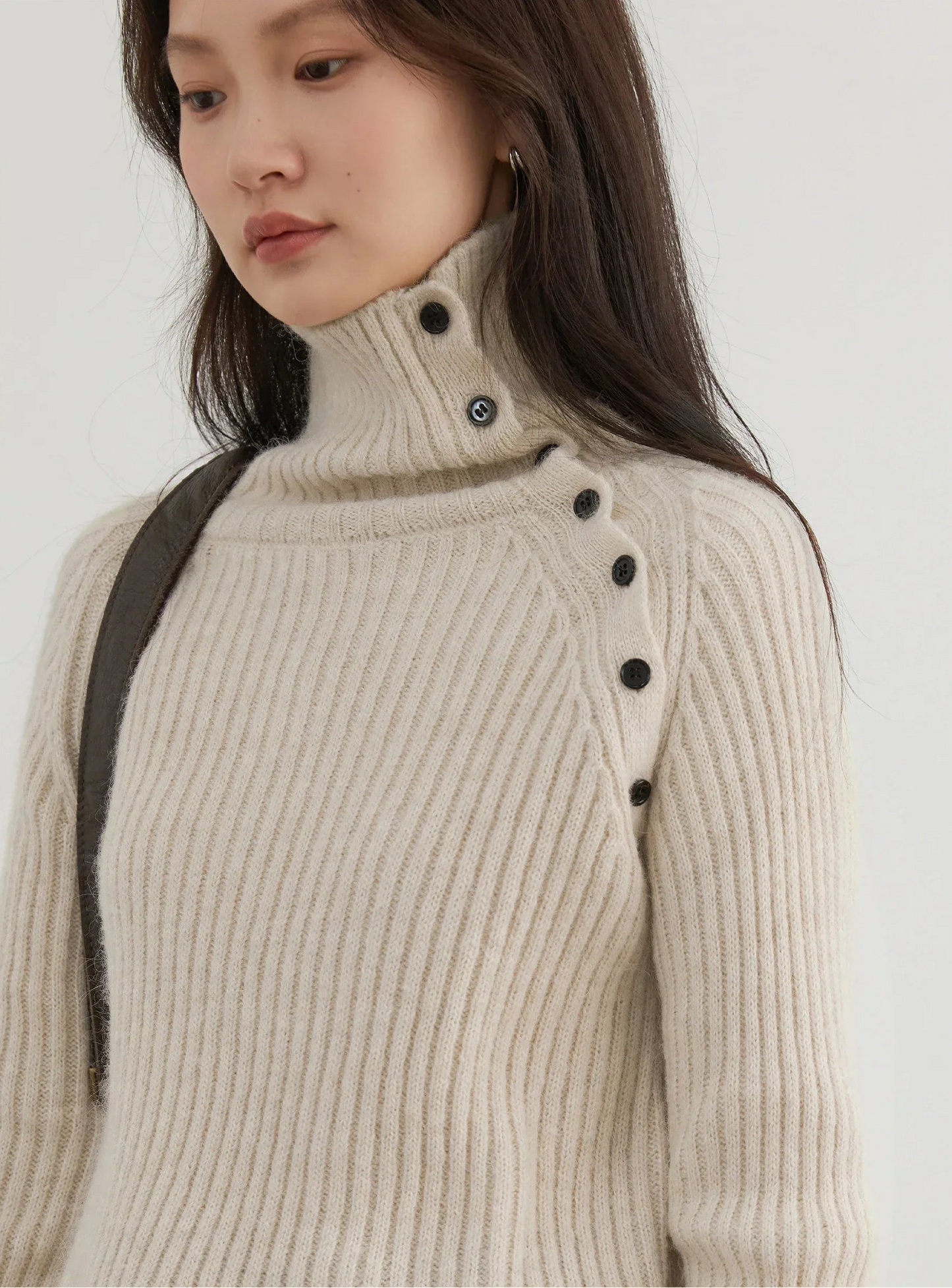 Slanted Collar Knit Sweater Loose Autumn Jumper Loran