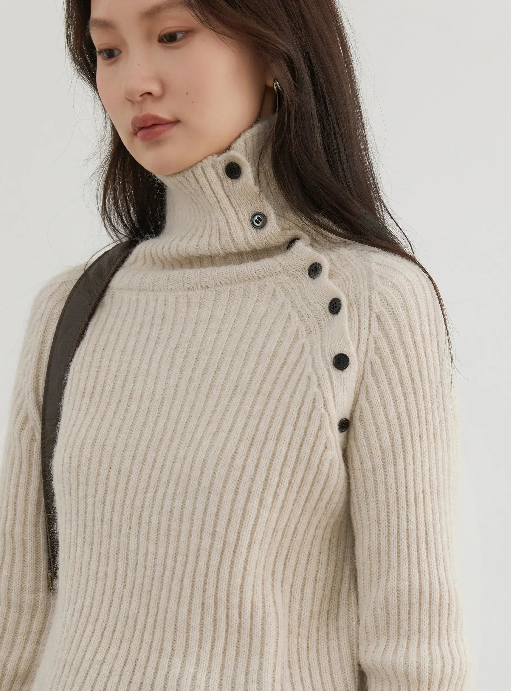 Slanted Collar Knit Sweater Loose Autumn Jumper Loran