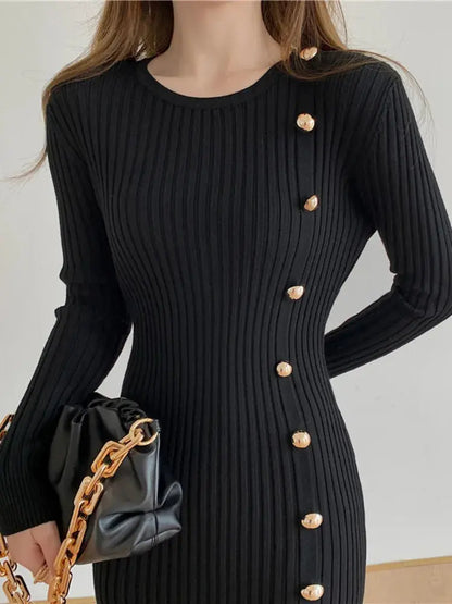 Elegant Vintage Knit Sweater Dress for Autumn/Winter - Loran