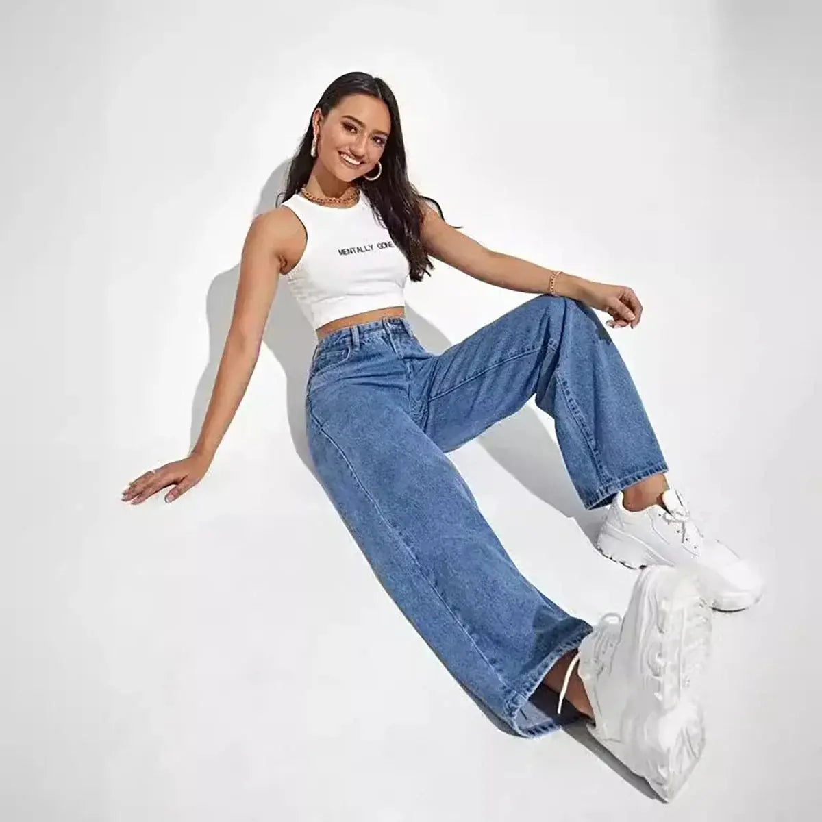The New Dark Blue Wide-Leg Straight Jean: Effortlessly Stylish - Loran