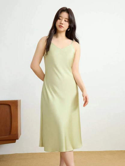 Chic Plus Size Satin Bias Cut Suspender Dress - Loran