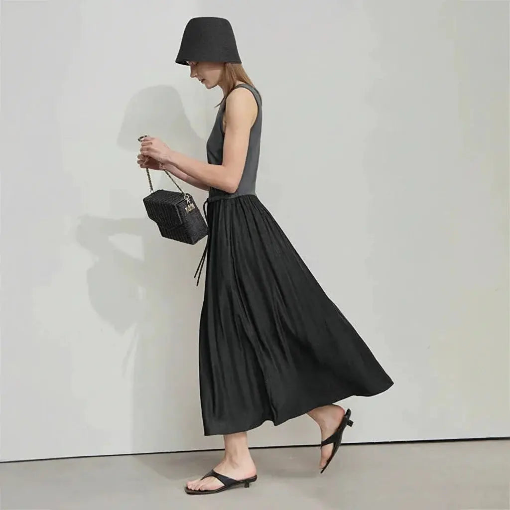 Casual Gray Splicing Slim Long Dress - Loran