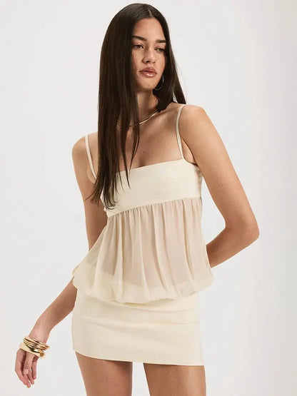 Backless Chiffon Mini Dress Elegant See-Through Party Style - Loran