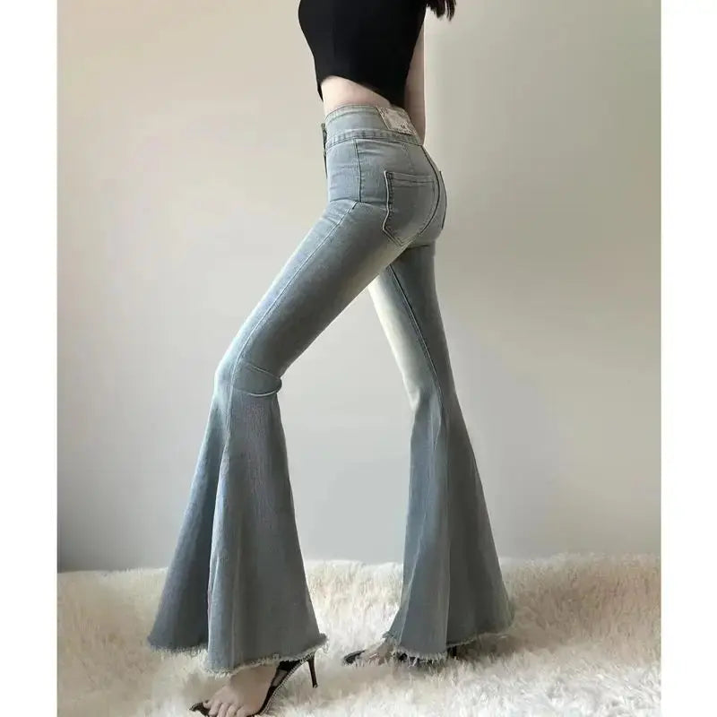Fishtail Hem Denim Flare Pants - Loran