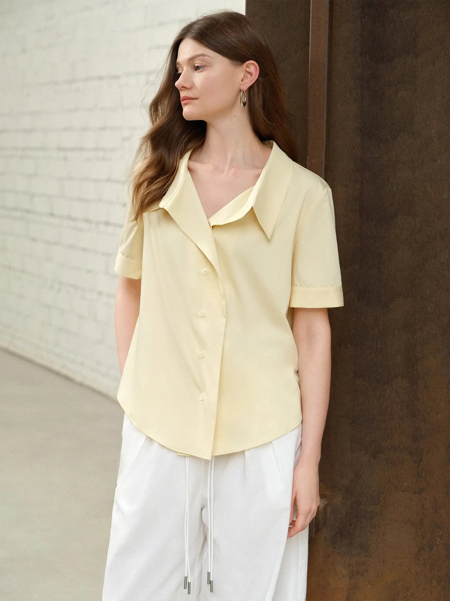Plus Size Lapel Commuter Blouse - Loran