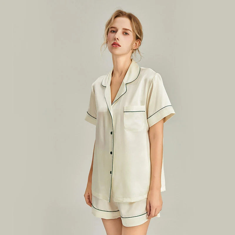 Women's Pink Silk Pajamas Short Sleeve Real Silk Sleepwear Loran