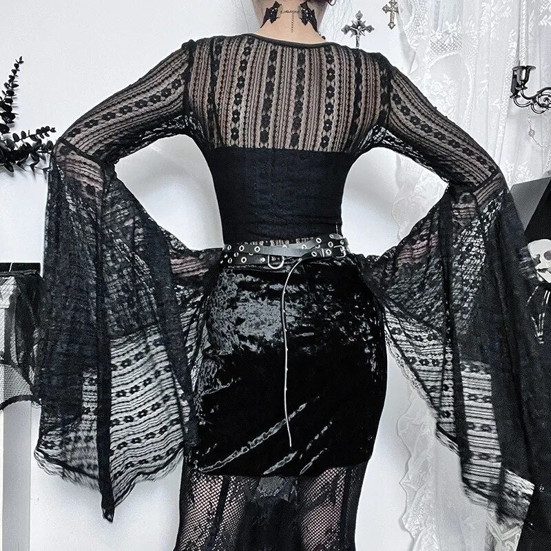 Goth Dark Lace Gothic Aesthetic Bodysuit - 3IN SMART Shop  #