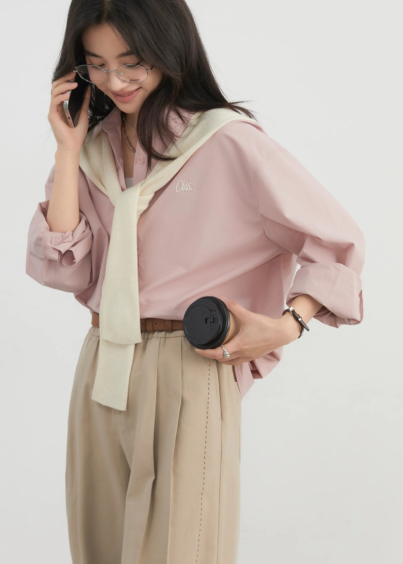 Loose Cotton Blue Shirt Casual Long-Sleeved Blouse