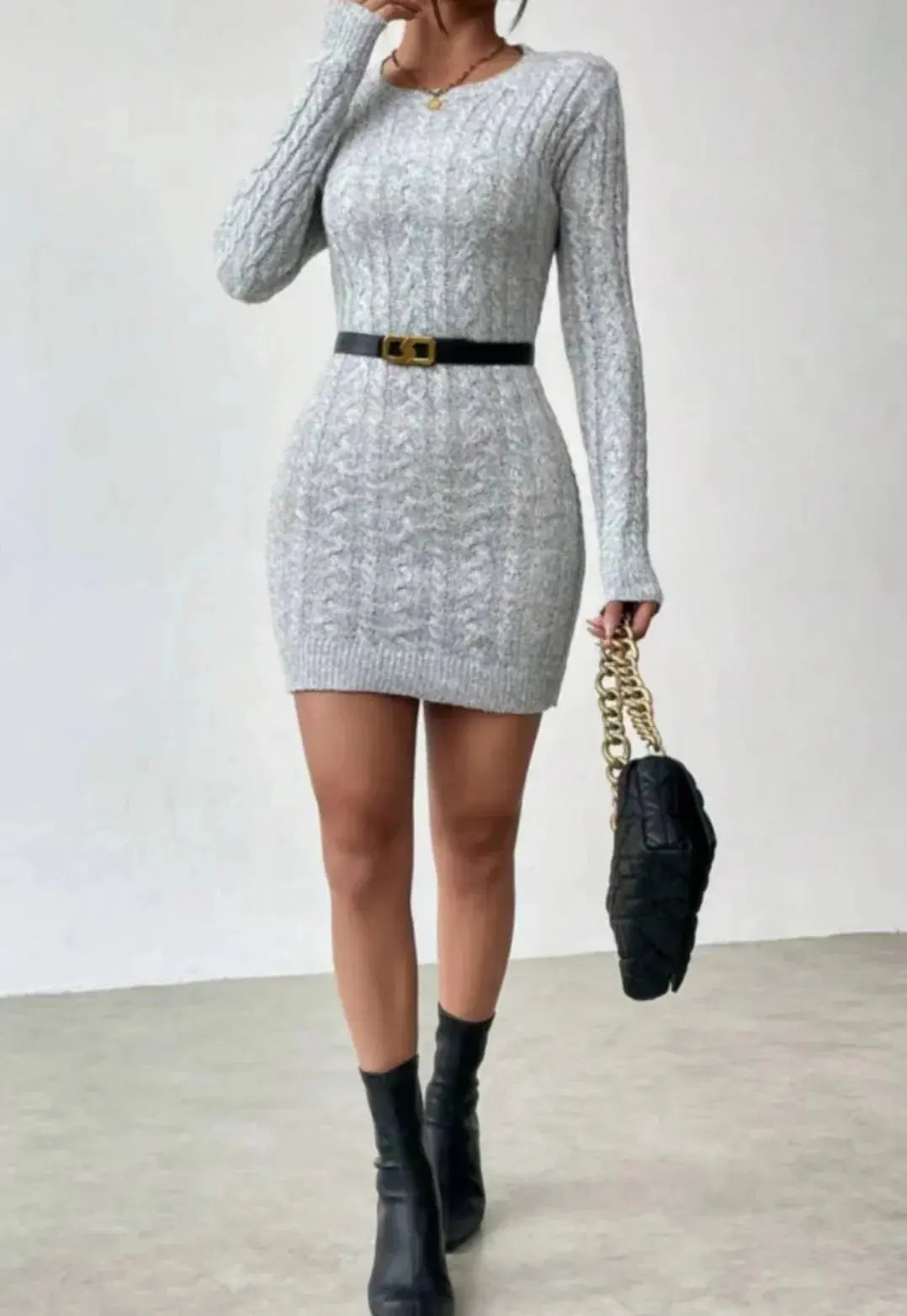 Niche Knit Crew Neck Mini Dress - Loran