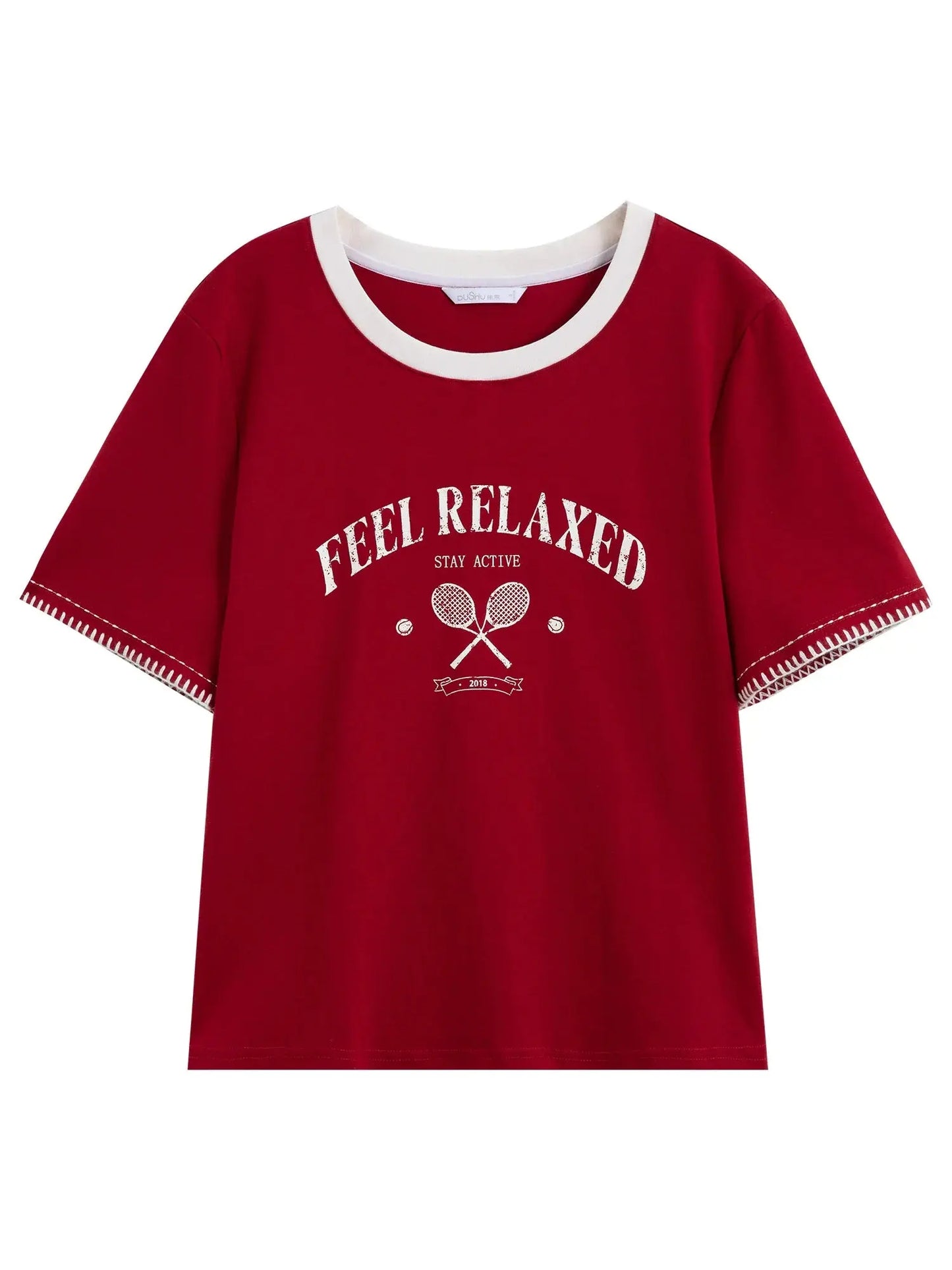 Women's Summer Contrast-Stitch Cotton Tee LORAN STORE