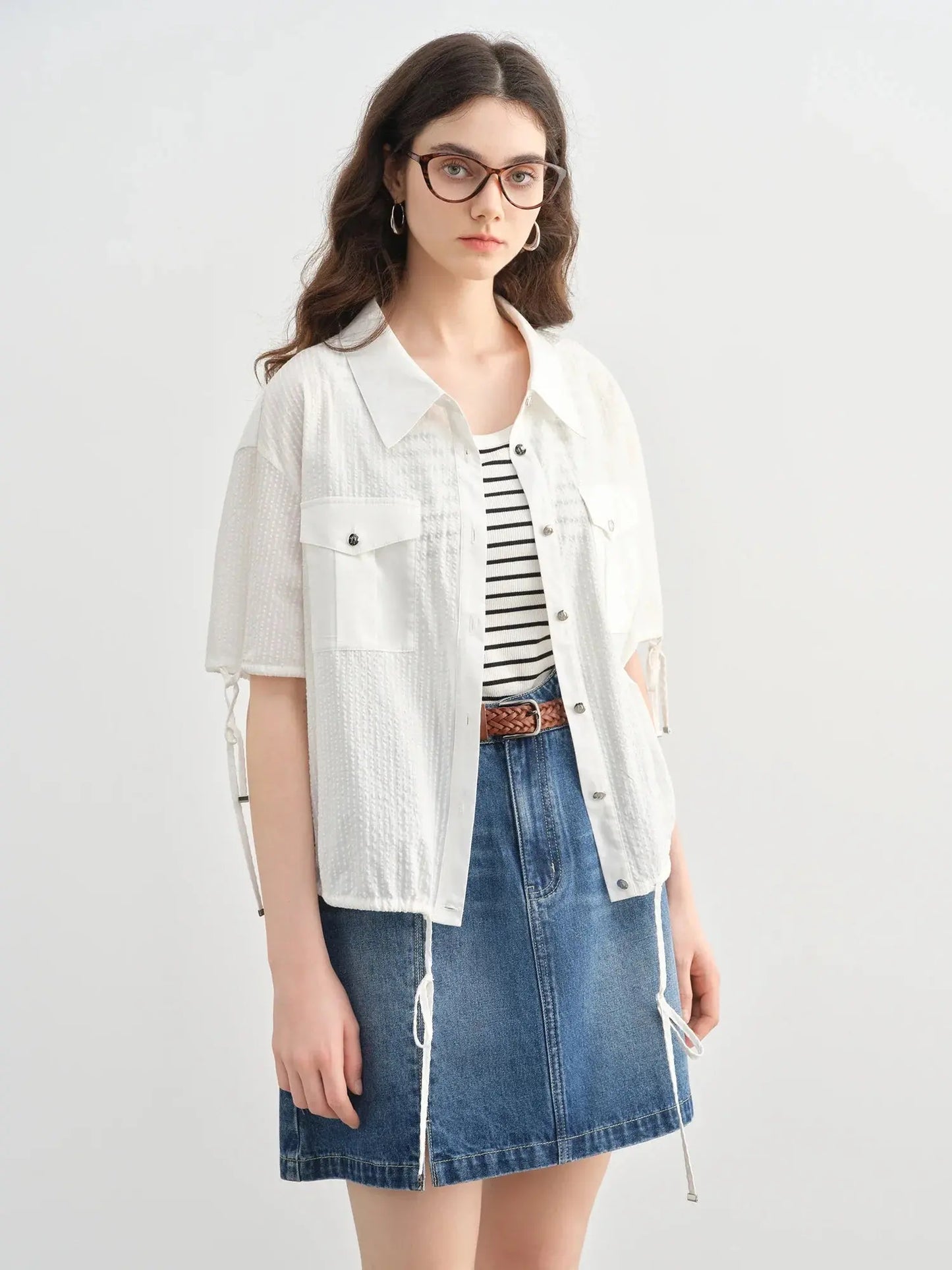 Quality Plus-Size Short-Sleeve Drawstring Shirt LORAN STORE