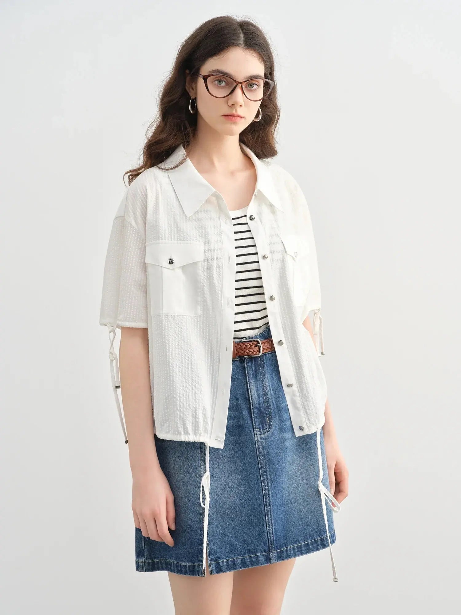 Quality Plus-Size Short-Sleeve Drawstring Shirt LORAN STORE