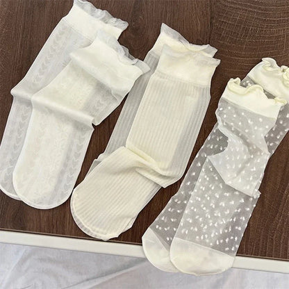 3 Pairs Women's Lace & Ice Silk Summer Socks