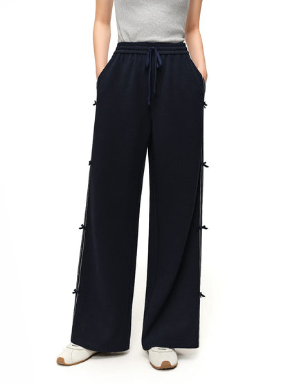 DUSHU 【Tie of Hearts】Sweet & Chic Bow-Decorated Wide Leg Pants New Spring 2026 Collection Women's High-Waisted Casual Pants Loran